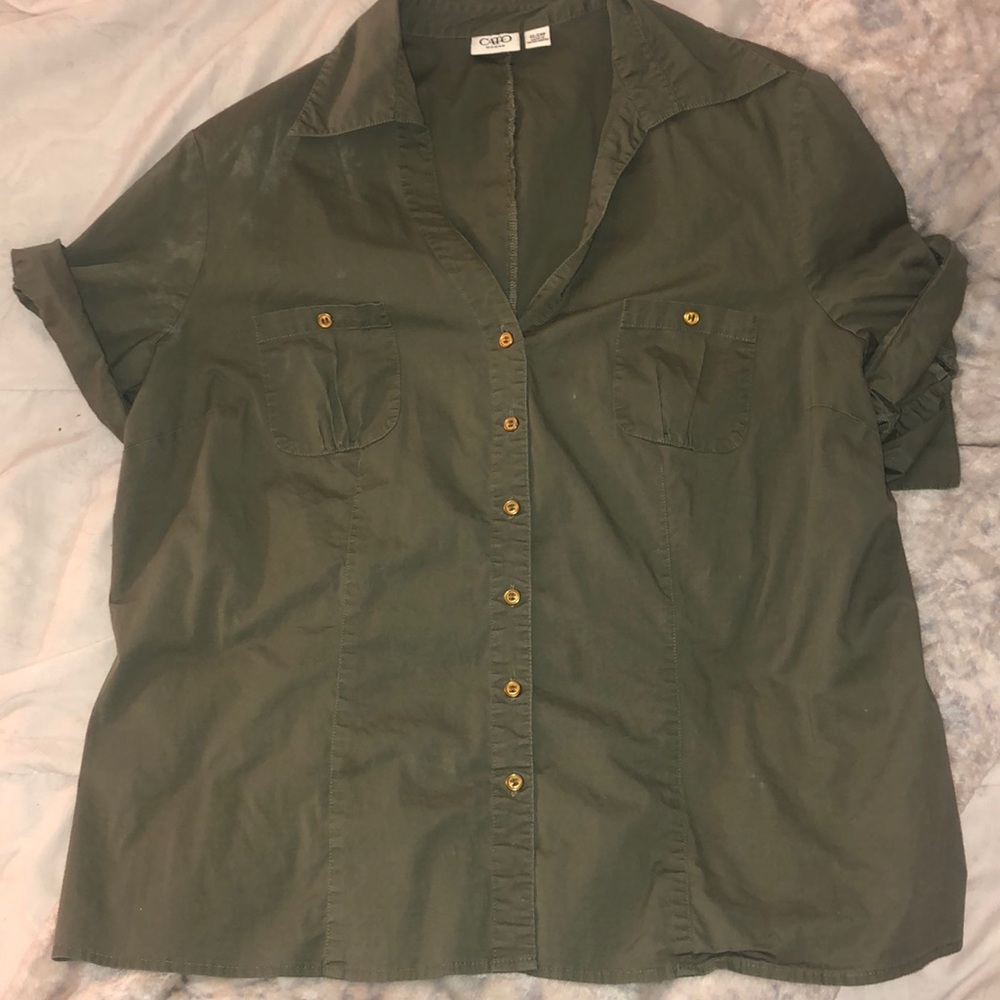 Green Short Sleeve Button Top